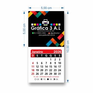 Calendário de Geladeira 2026 com imã TRIPLEX 250G 10x5 LASER  CORTE RETO 